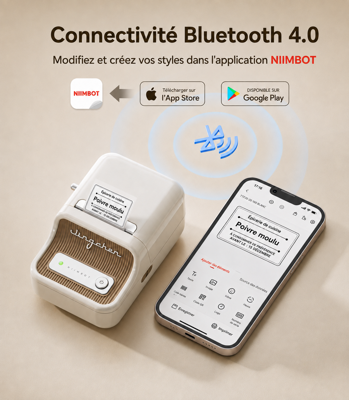 Étiqueteuse Portable Bluetooth | Imprimante d'Étiquettes Sans Encre, Étiquetez Tout en 10 Secondes, Compatible iOS et Android, Modèle B21